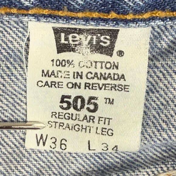 Levi's Jeans Men's 36x34 Blue Denim Straight Leg 505 Classic American Pants - Picture 5 of 7